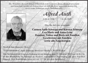Traueranzeige von Alfred Auth 