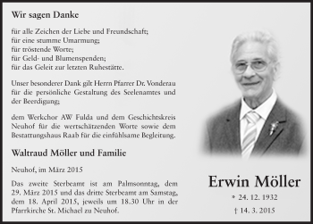 Traueranzeige von Erwin Möller 