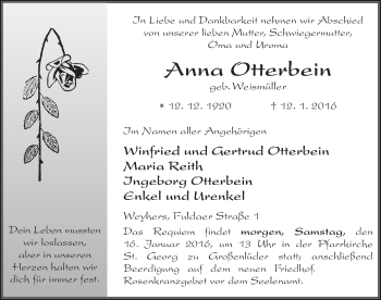 Traueranzeige von Anna Otterbein 