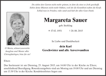 Traueranzeige von Margareta Sauer 