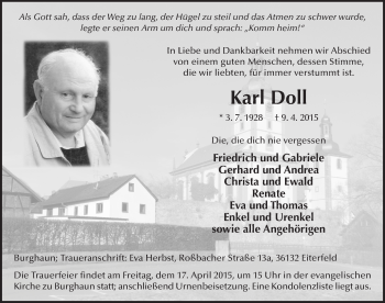 Traueranzeige von Karl Doll 