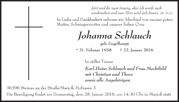 Traueranzeige von Johanna Schlauch 