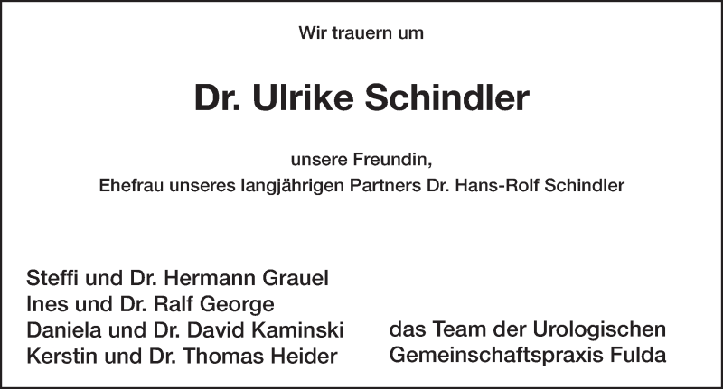  Traueranzeige für Ulrike Schindler vom 10.02.2015 aus 