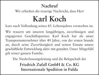 Traueranzeige von Karl Koch 
