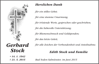 Traueranzeige von Gerhard Stock 