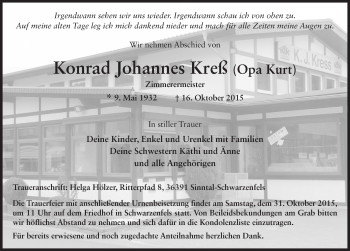 Traueranzeige von Konrad Johannes Kreß 