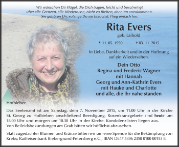 Traueranzeige von Rita Evers 