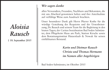 Traueranzeige von Aloisia Rausch 