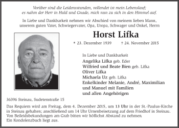 Traueranzeige von Horst Lifka 