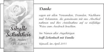 Traueranzeige von Sibylle Schultheis 