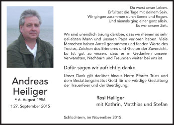 Traueranzeige von Andreas Heiliger 