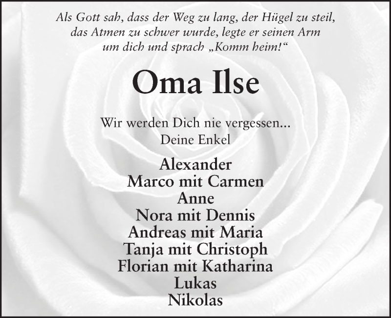 Traueranzeige für Ilse Döppenschmidt vom 04.09.2015 aus 