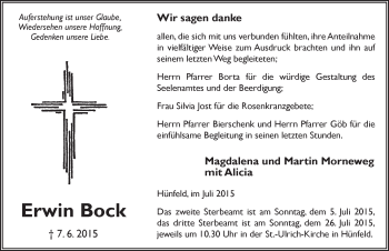 Traueranzeige von Erwin Bock 