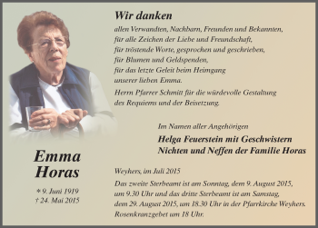 Traueranzeige von Emma Horas 