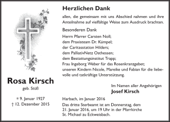 Traueranzeige von Rosa Kirsch 
