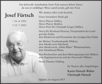 Traueranzeige von Josef Fürtsch 