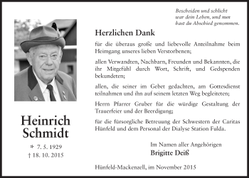 Traueranzeige von Heinrich Schmidt 