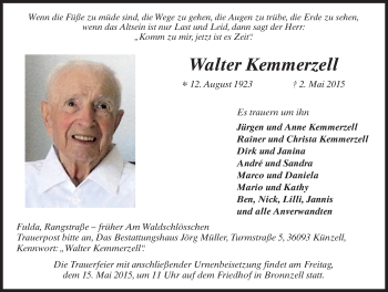 Traueranzeige von Walter Kemmerzell 