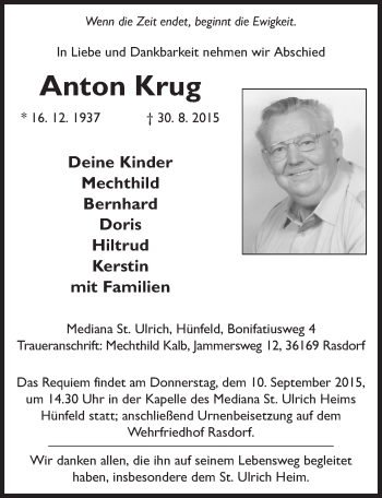 Traueranzeige von Anton Krug 