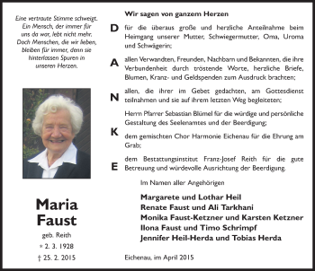 Traueranzeige von Maria Faust 