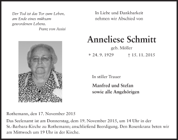 Traueranzeige von Anneliese Schmitt 