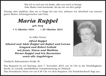 Traueranzeige von Maria Ruppel 