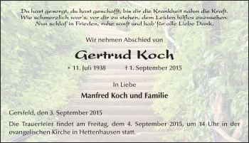 Traueranzeige von Gertrud Koch 