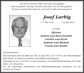 Traueranzeige von Josef Larbig 