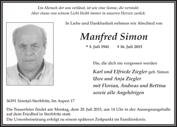 Traueranzeige von Manfred Simon 