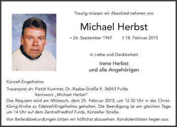 Traueranzeige von Michael Herbst 