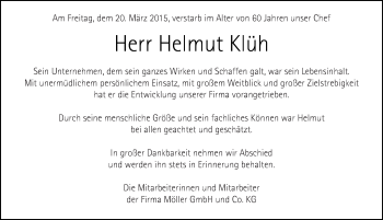 Traueranzeige von Helmut Klüh 