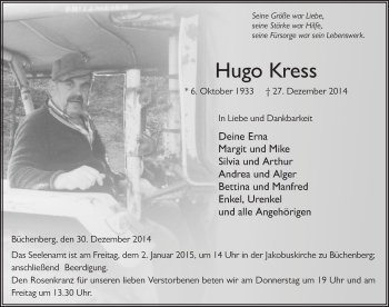 Traueranzeige von Hugo Kress 