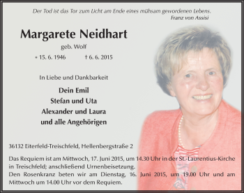 Traueranzeige von Margarete Neidhart 