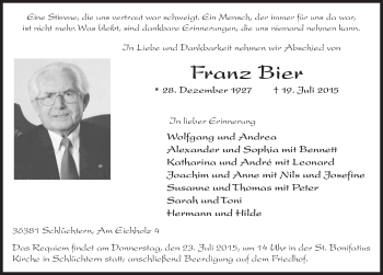 Traueranzeige von Franz Bier 