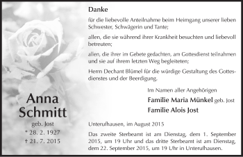 Traueranzeige von Anna Schmitt 