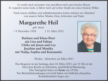 Traueranzeige von Margarethe Heil 
