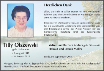Traueranzeige von Tilly Olszewski 