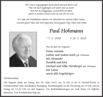 Traueranzeige von Paul Hohmann 