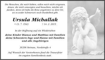 Traueranzeige von Ursula Michallak 