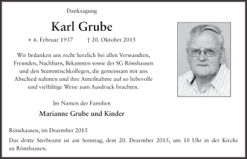 Traueranzeige von Karl Grube 