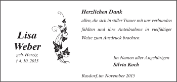 Traueranzeige von Lisa Weber 