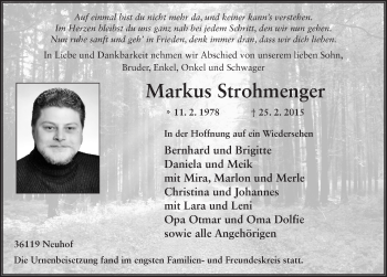 Traueranzeige von Markus Strohmenger 
