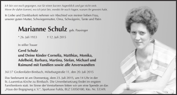 Traueranzeige von Marianne Schulz 