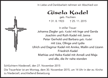 Traueranzeige von Gisela Kadel 