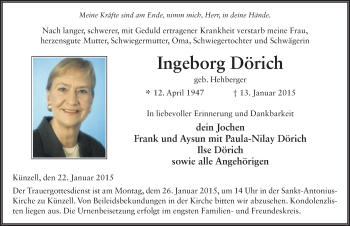 Traueranzeige von Ingeborg Dörich 