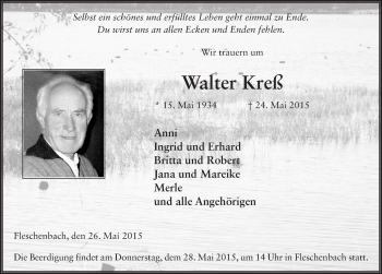 Traueranzeige von Walter Kreß 