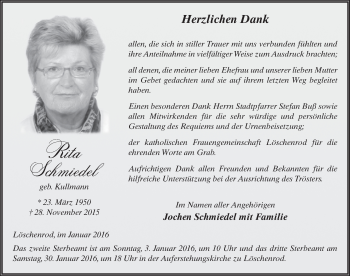 Traueranzeige von Rita Schmiedel 