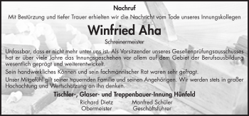 Traueranzeige von Winfried Aha 