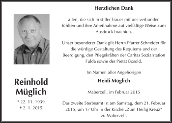 Traueranzeige von Reinhold Müglich 