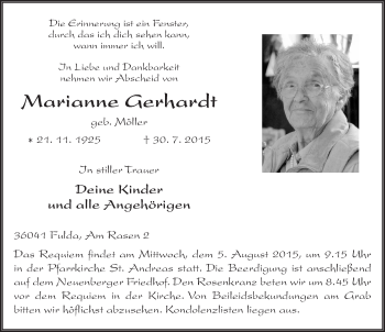 Traueranzeige von Marianne Gerhardt 